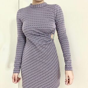 Zara Purple print long sleeve cut out dress size medium NWOT